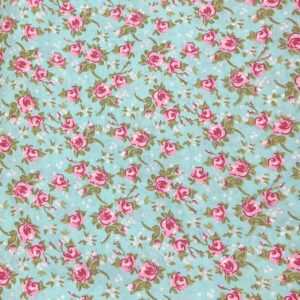 Tricoline Estampado Floral Rosa e Verde Água 1×1,5m